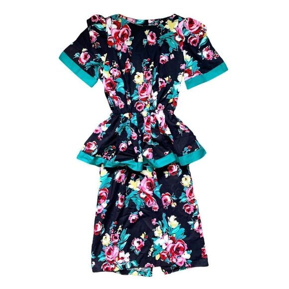 PERI Petites Vintage Cotton Floral Tropical Print Dress Ruffled Pencil Puff Vtg - Picture 1 of 7